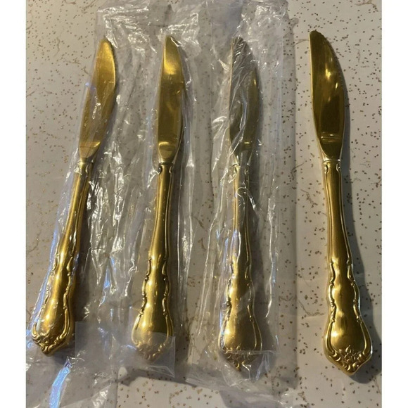 Wallace Gold Discretion Pattern‎ Flatware Electroplate Set Of 4 Knives NEW - Picture 1 of 4